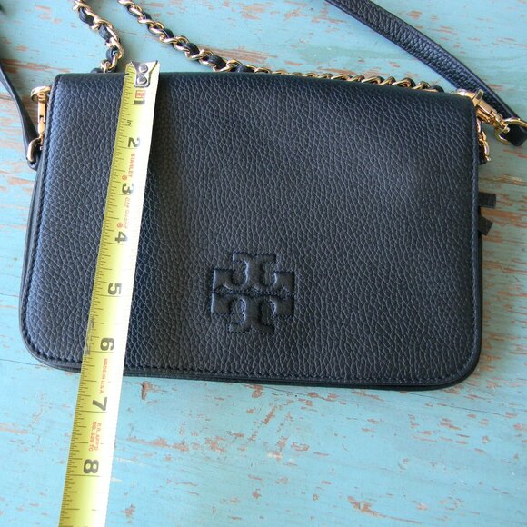 EUC TORY BURCH THEA BLACK PEBBLE LEATHER CONVERTIBLE SMALL CROSSBODY BAG CHAIN - Picture 4 of 8